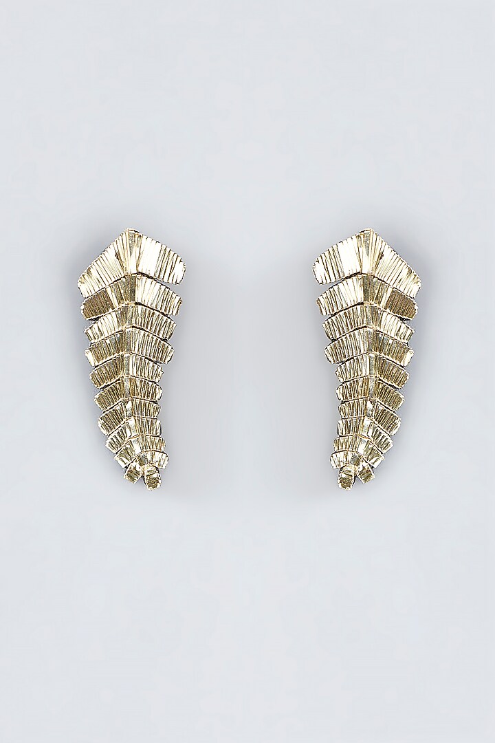 Mukaish & Zardosi Embroidered Fern Stud Earrings by Iguana By Swasti Parekh at Pernia's Pop Up Shop