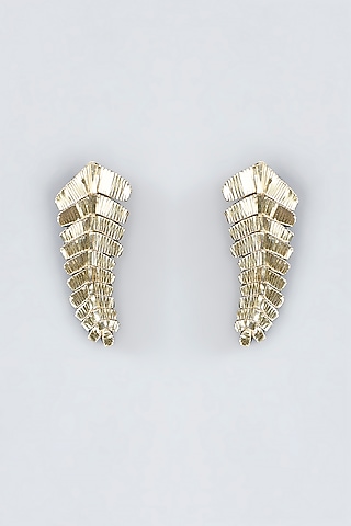 Mukaish & Zardosi Embroidered Fern Stud Earrings by Iguana By Swasti Parekh