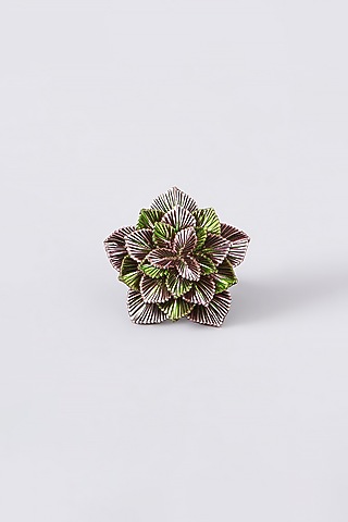 Mukaish & Zardosi Embroidered Floral Ring by Iguana By Swasti Parekh
