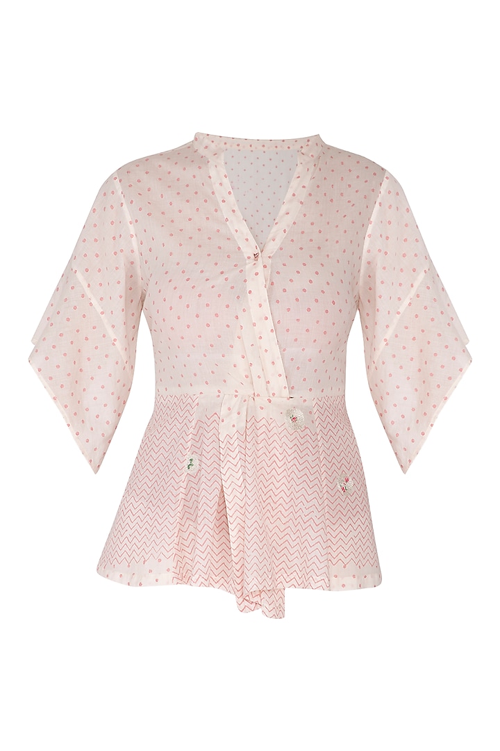 Ivory & Blush Pink Embroidered Block Printed Top by IHA
