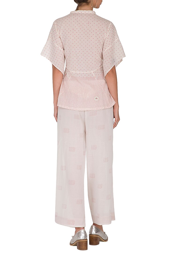 Ivory & Blush Pink Embroidered Block Printed Top by IHA at Pernia's Pop Up Shop