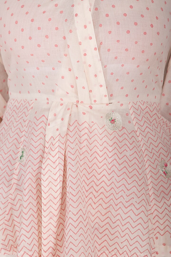 Ivory & Blush Pink Embroidered Block Printed Top by IHA at Pernia's Pop Up Shop