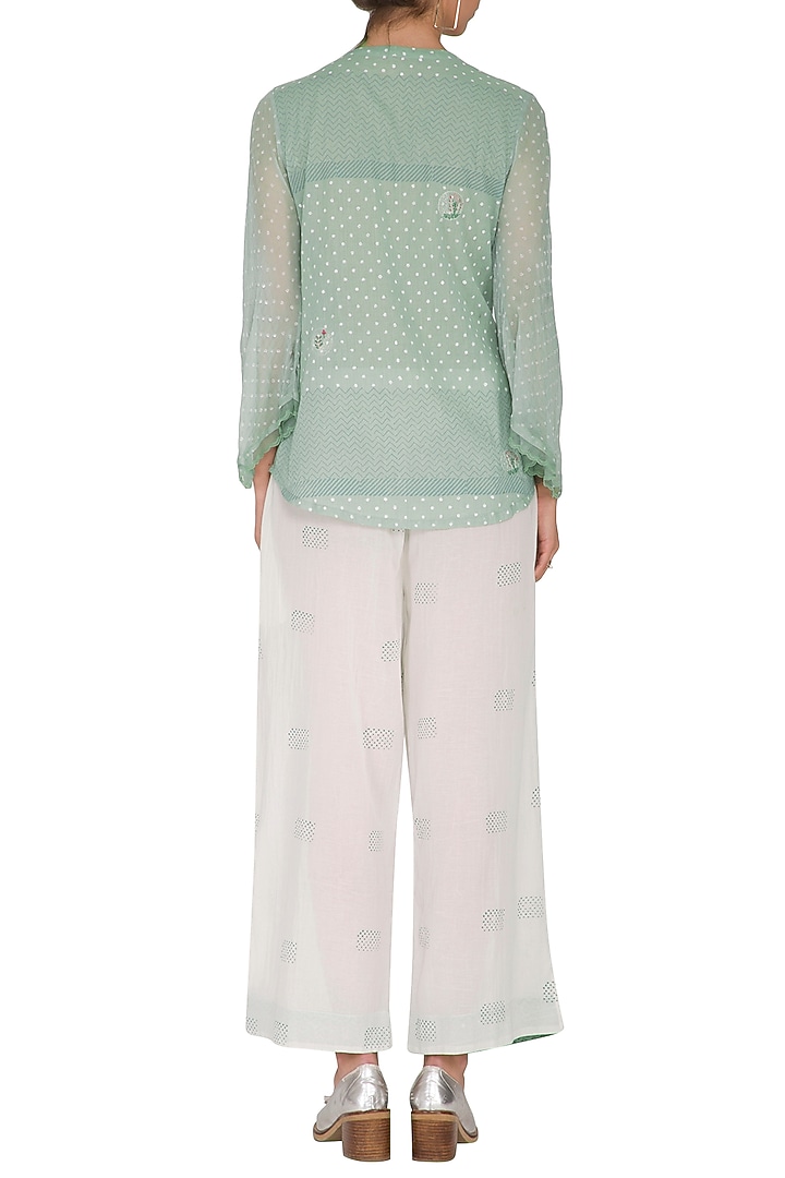 Mint Green Embroidered & Block Printed Top by IHA at Pernia's Pop Up Shop