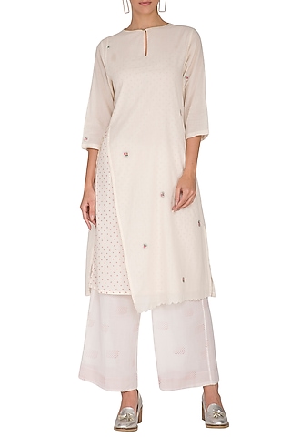 Ivory Embroidered & Block Printed Tunic by IHA
