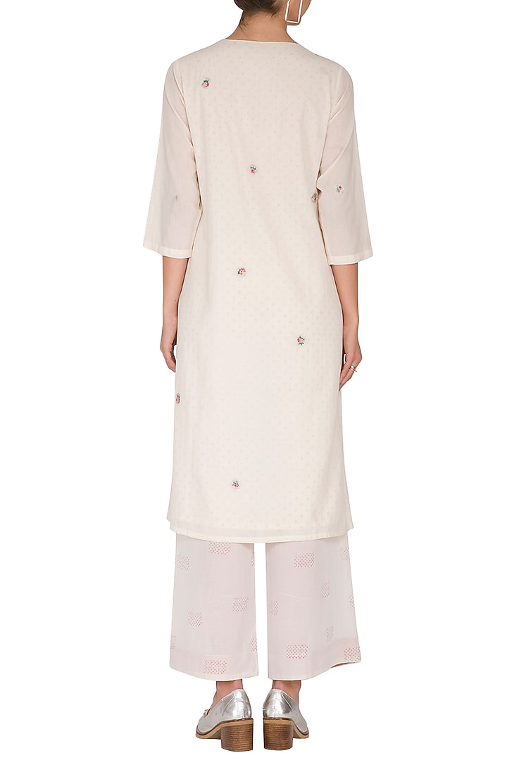 Ivory Embroidered & Block Printed Tunic by IHA at Pernia's Pop Up Shop