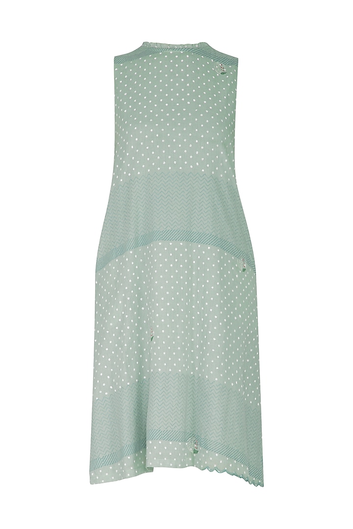 Mint Green Embroidered & Block Printed Shift Dress by IHA