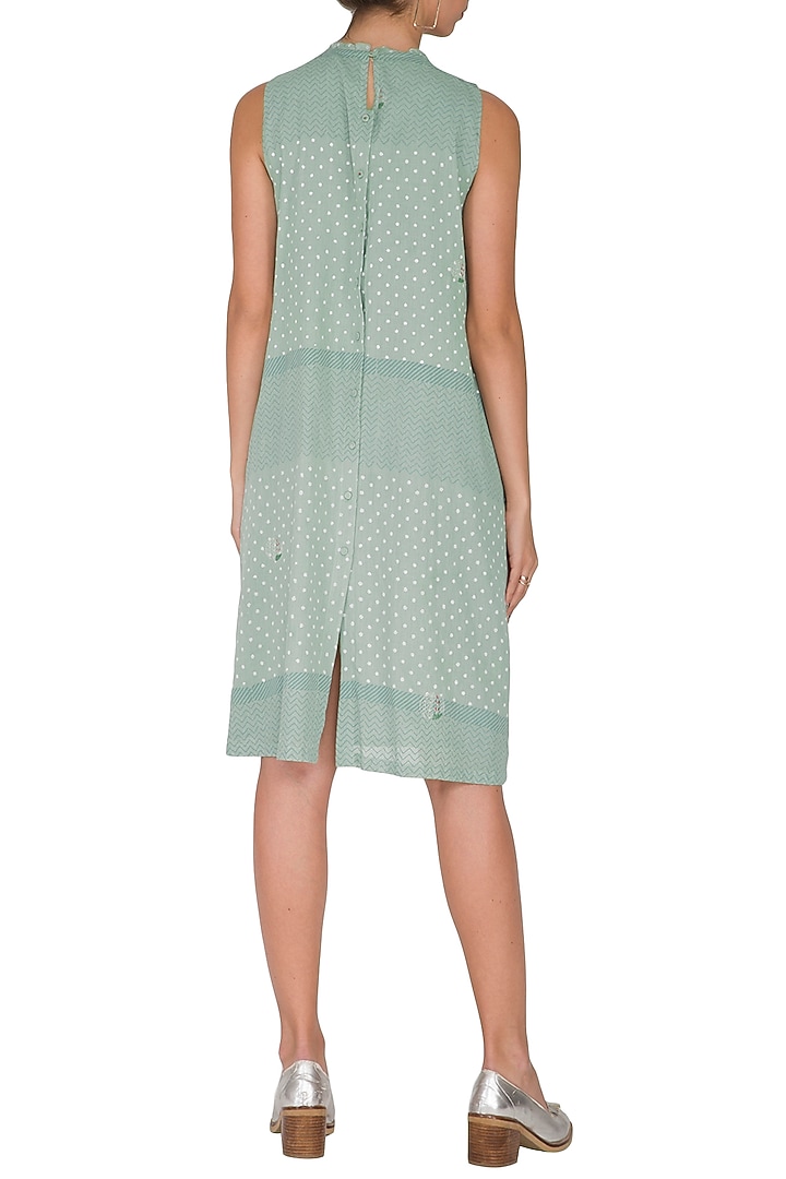 Mint Green Embroidered & Block Printed Shift Summer Dress by IHA at Pernia's Pop Up Shop