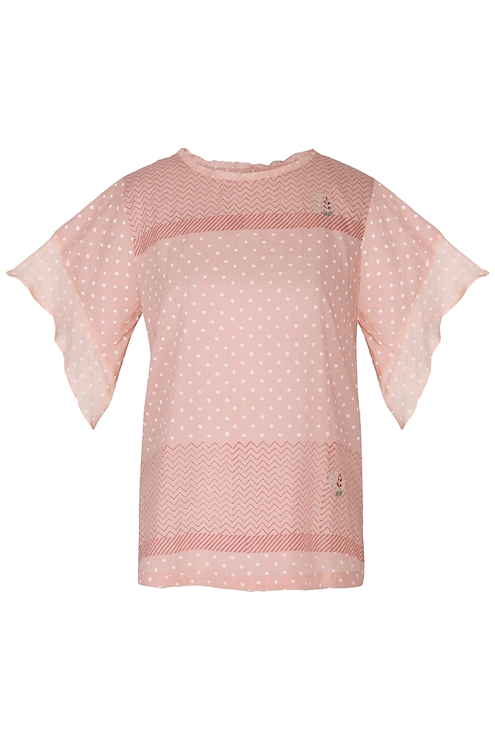 Blush Pink Embroidered & Block Printed Top by IHA