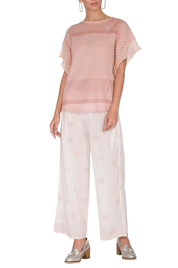 Blush Pink Embroidered & Block Printed Top by IHA at Pernia's Pop Up Shop