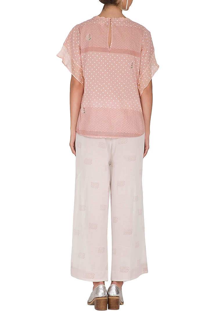Blush Pink Embroidered & Block Printed Top by IHA at Pernia's Pop Up Shop
