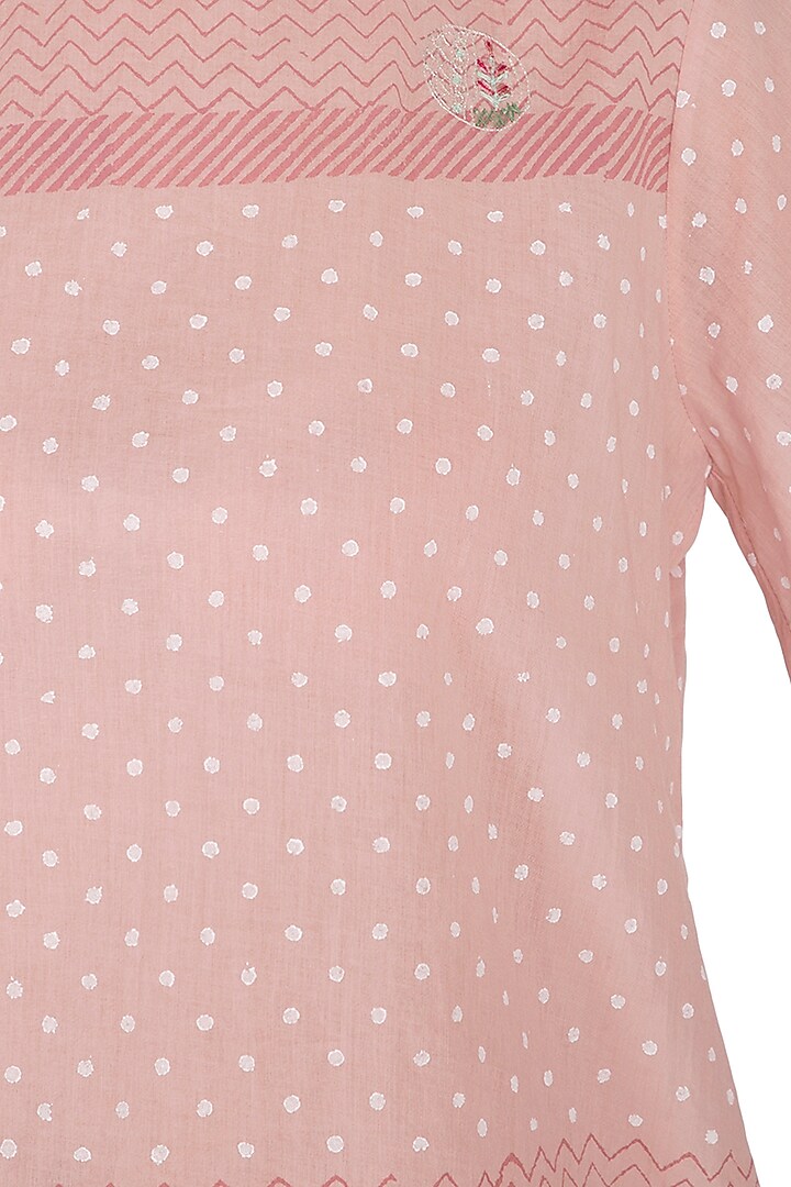 Blush Pink Embroidered & Block Printed Top by IHA at Pernia's Pop Up Shop