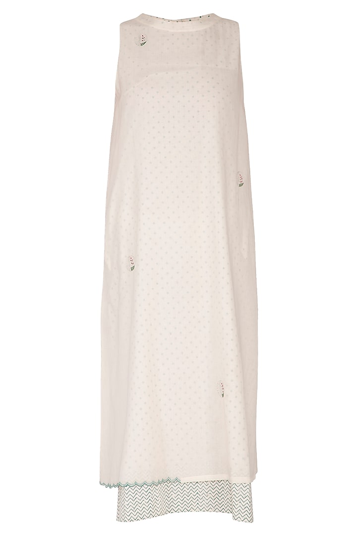 Ivory Embroidered & Block Printed Layered Dress by IHA