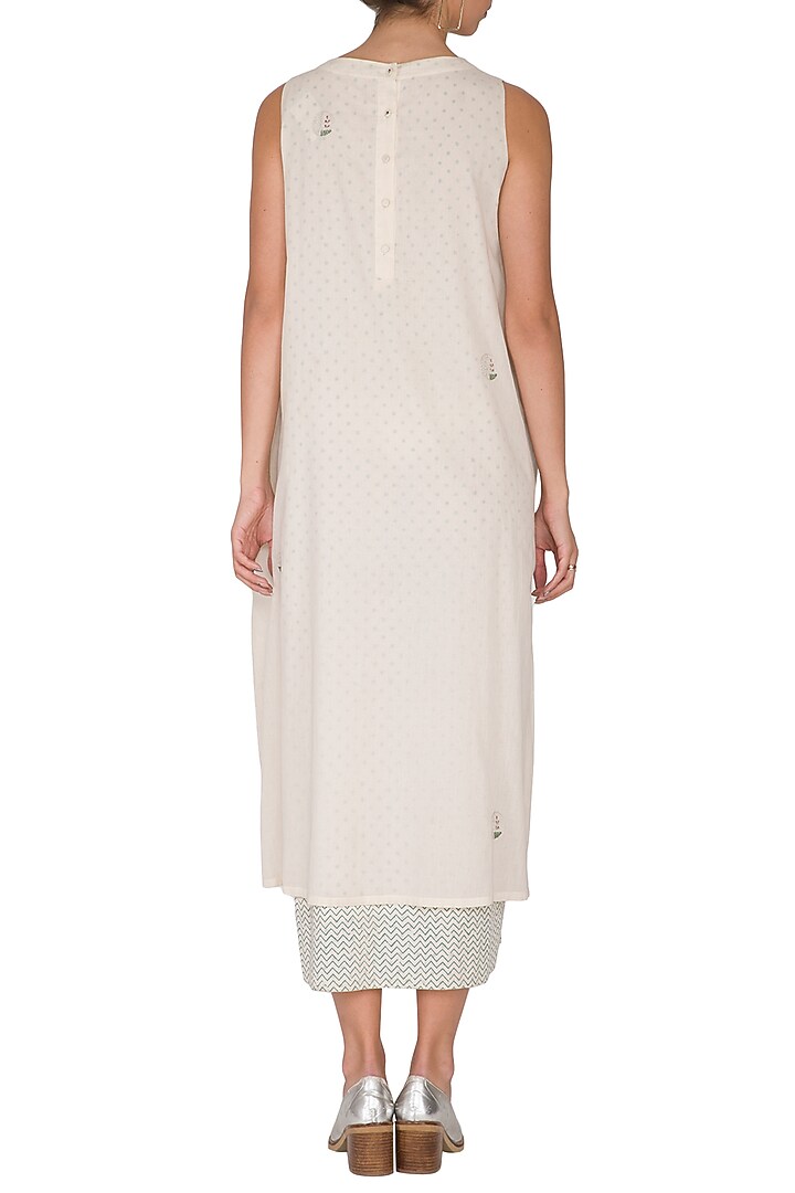 Ivory Embroidered & Block Printed Layered Summer Dress by IHA at Pernia's Pop Up Shop