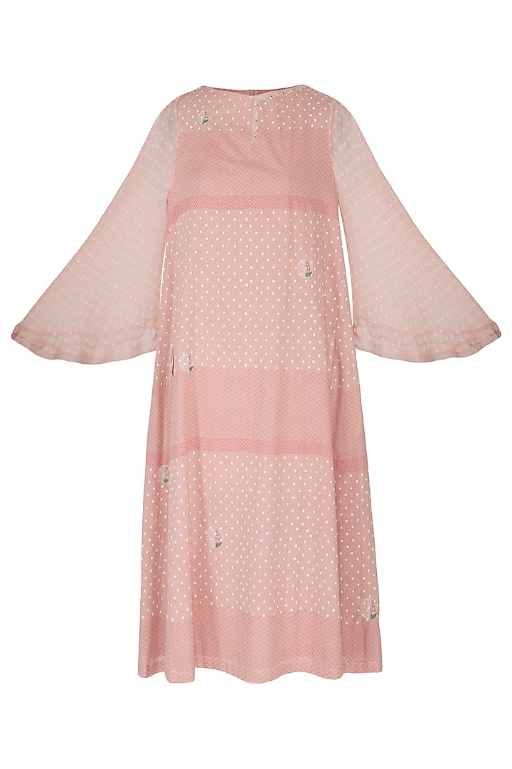 Blush Pink Embroidered & Block Printed Dress by IHA
