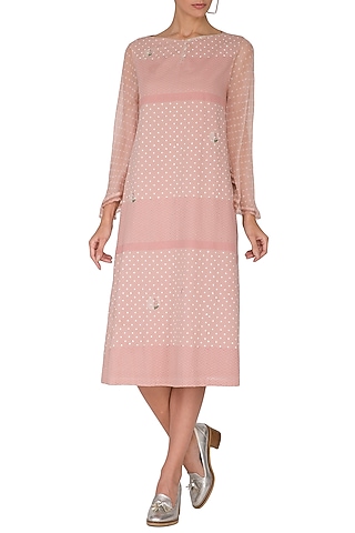 Blush Pink Embroidered & Block Printed Dress by IHA
