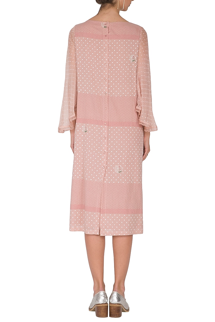 Blush Pink Embroidered & Block Printed Summer Dress by IHA at Pernia's Pop Up Shop
