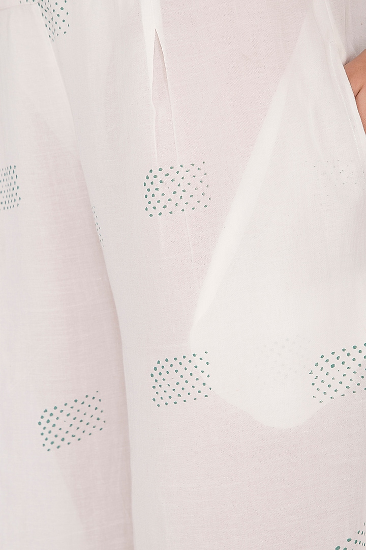 Ivory Hand Block Printed Palazzo Pants by IHA at Pernia's Pop Up Shop