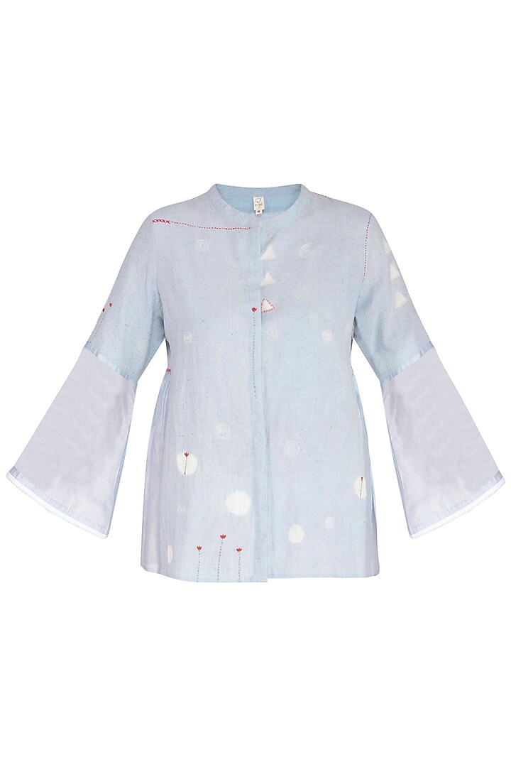 Powder Blue Embroidered Kedia Top by IHA