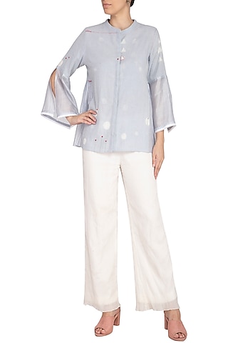 Powder Blue Embroidered Kedia Top by IHA