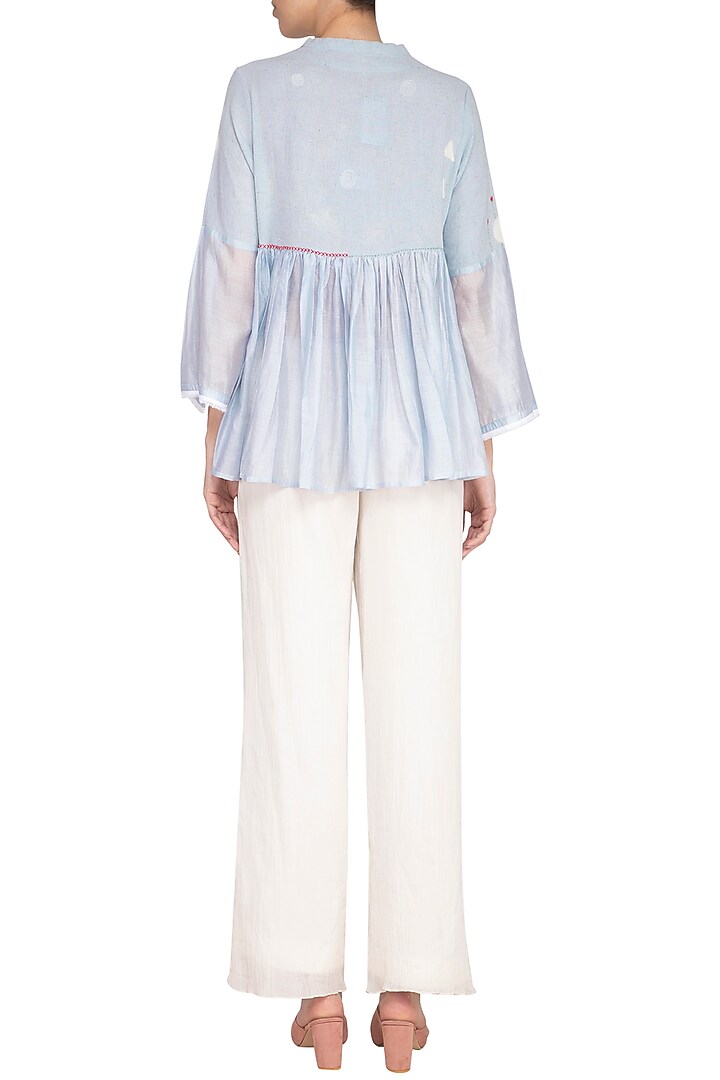 Powder Blue Embroidered Kedia Top by IHA at Pernia's Pop Up Shop
