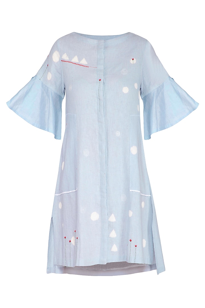 Powder Blue Embroidered Shift Dress by IHA