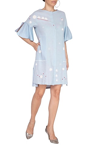 Powder Blue Embroidered Shift Dress by IHA