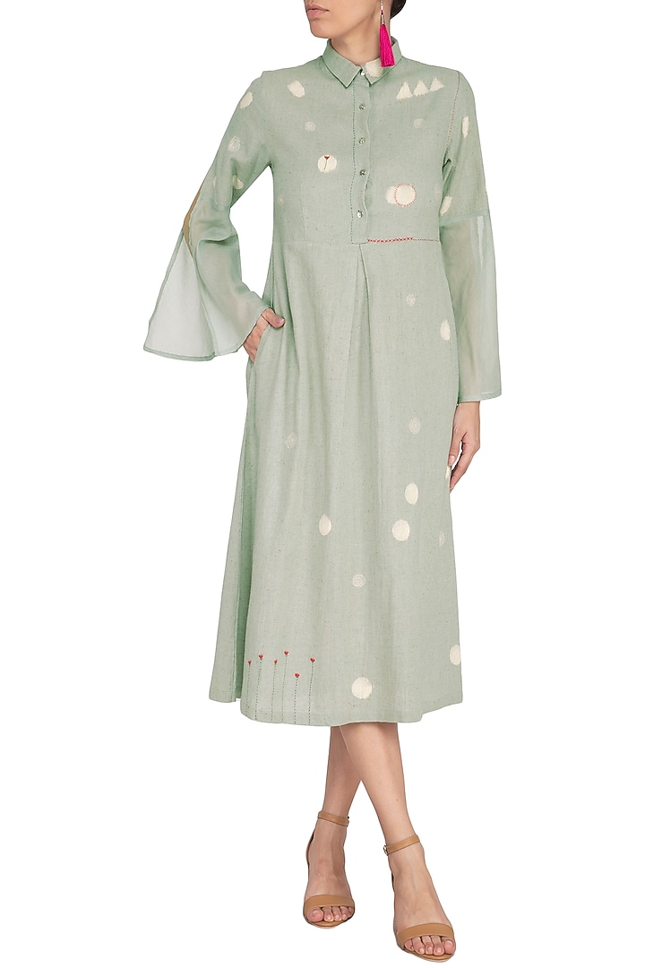 Teal Green Embroidered Midi Summer Dress by IHA at Pernia's Pop Up Shop
