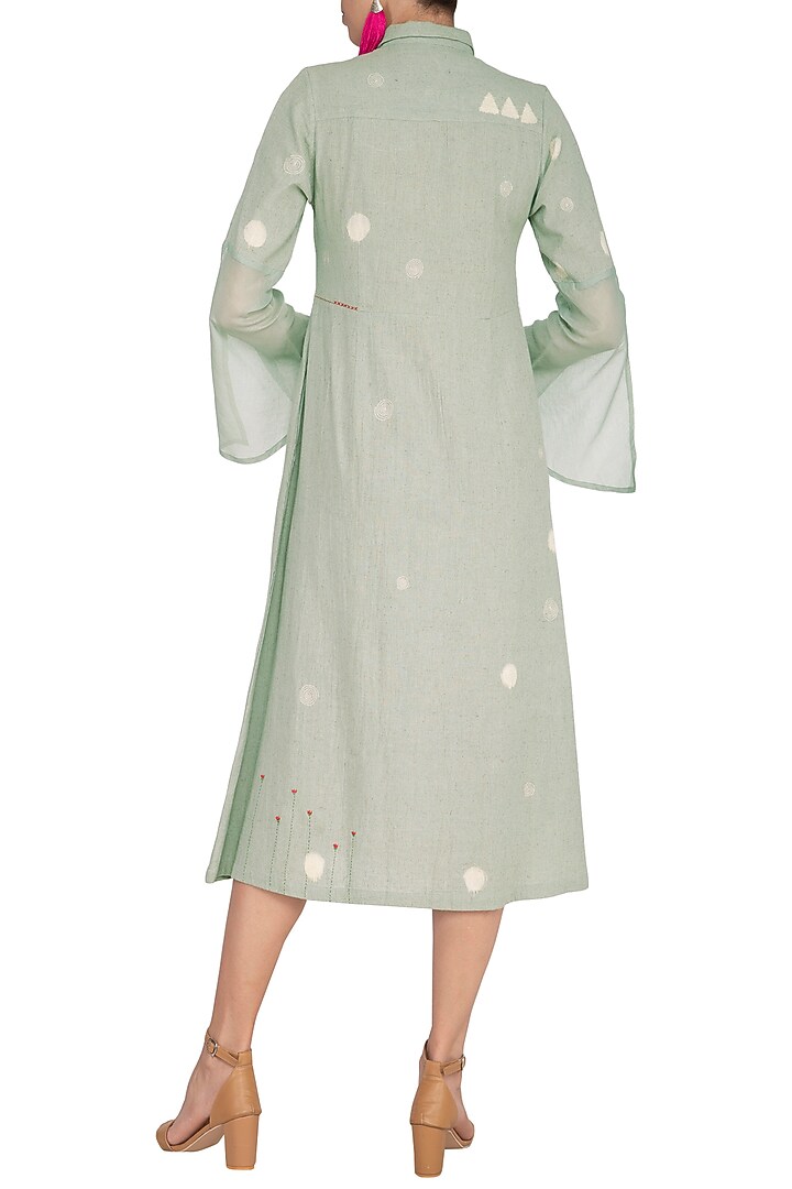Teal Green Embroidered Midi Summer Dress by IHA at Pernia's Pop Up Shop