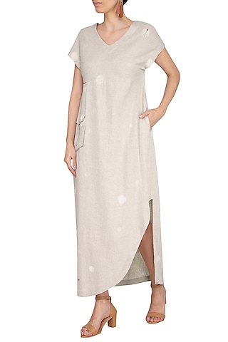 Natural Embroidered Maxi Dress by IHA
