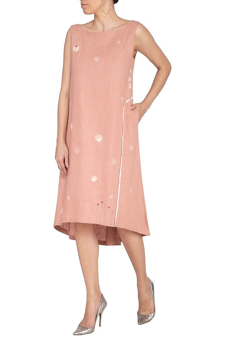Dusty Pink Embroidered A-line Summer Dress by IHA at Pernia's Pop Up Shop
