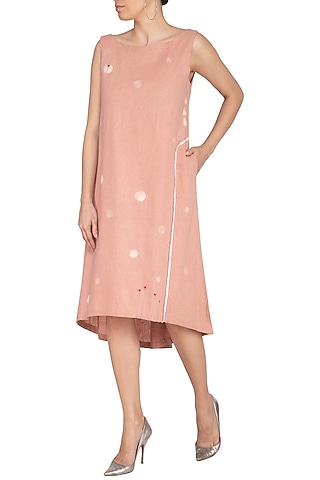Dusty Pink Embroidered A-line Dress by IHA