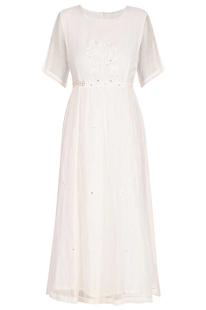 Ivory Embroidered Woven Dress by IHA