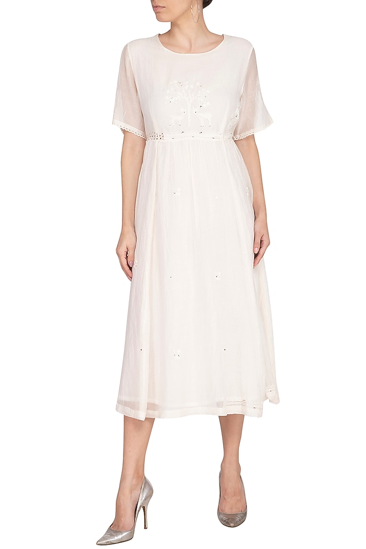 Ivory Embroidered Woven Summer Dress by IHA at Pernia's Pop Up Shop