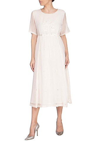 Ivory Embroidered Woven Dress by IHA