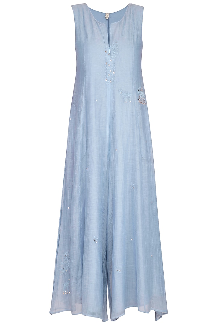 Powder Blue Embroidered Jumpsuit by IHA