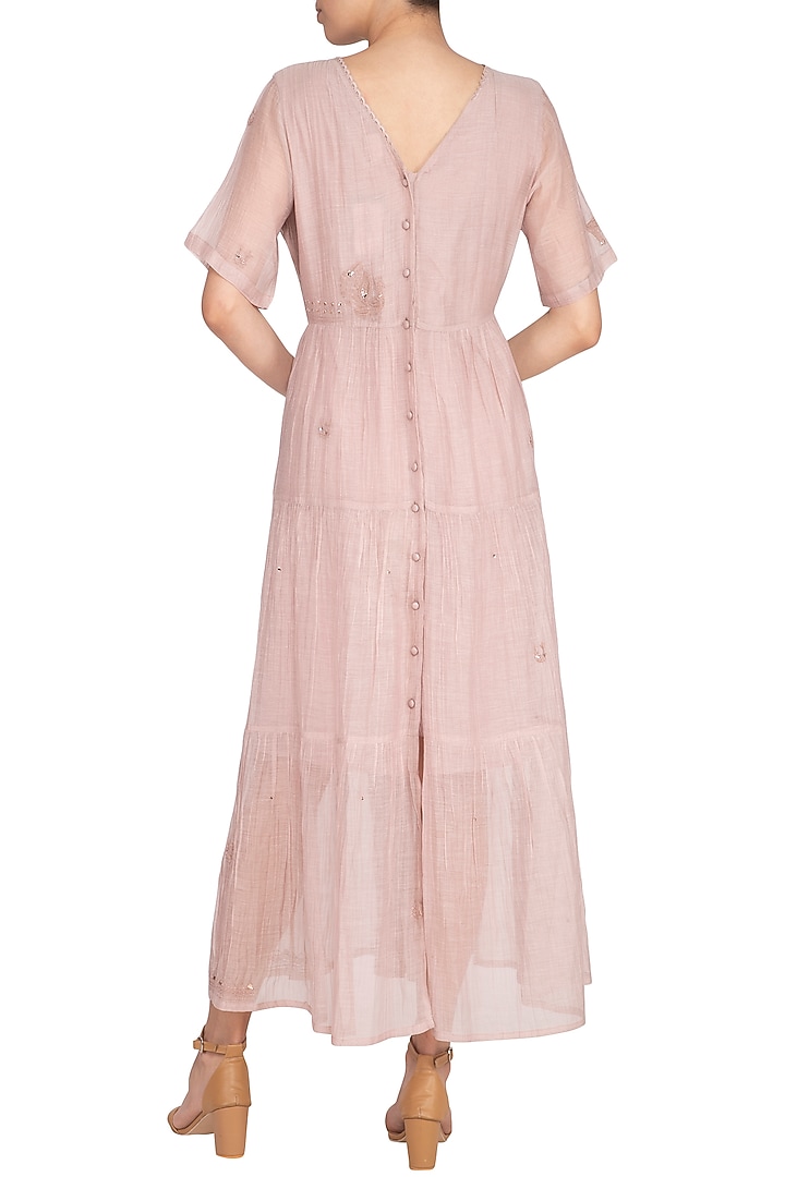 Onion Pink Embroidered Tiered Summer Dress by IHA at Pernia's Pop Up Shop