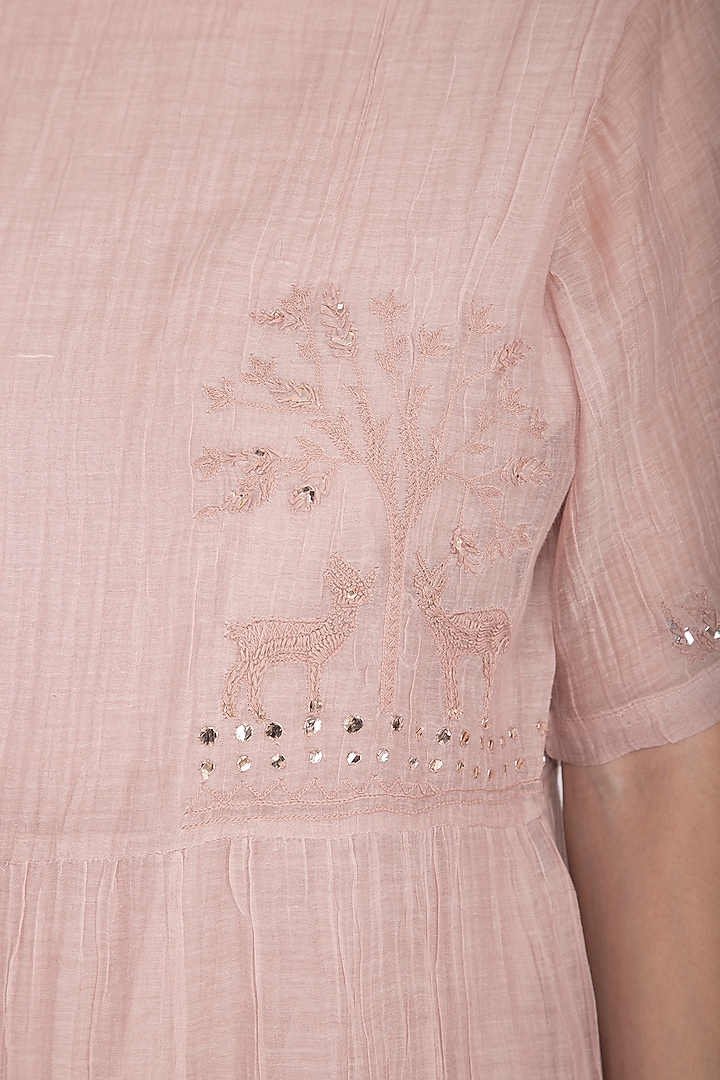 Onion Pink Embroidered Tiered Summer Dress by IHA at Pernia's Pop Up Shop