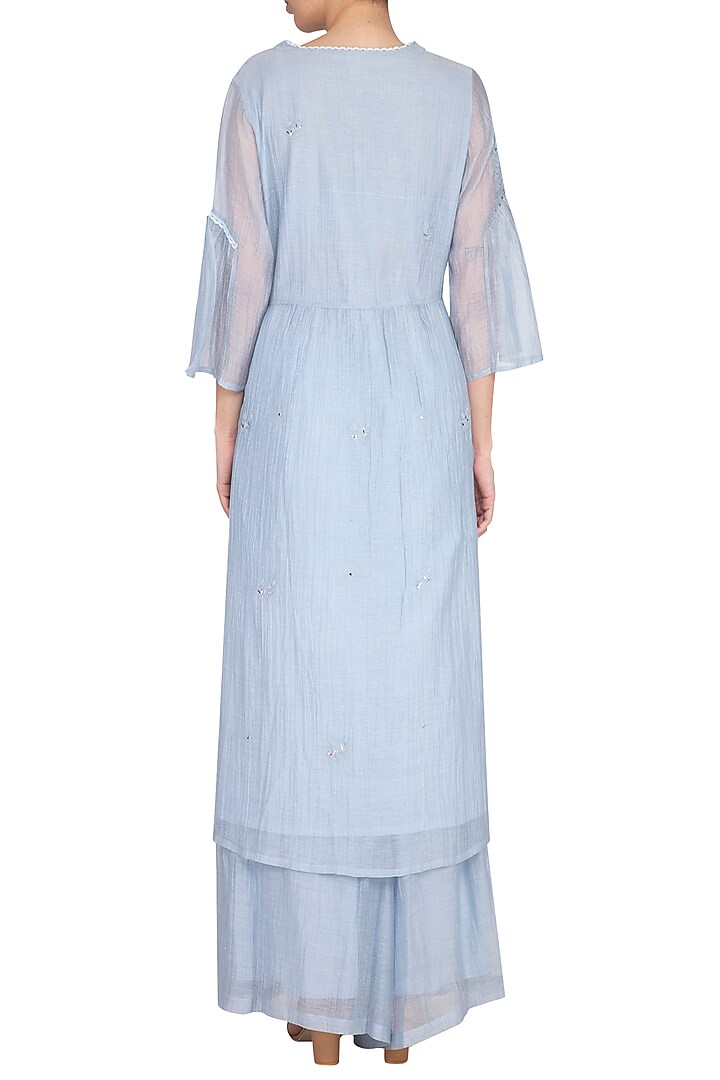 Powder Blue Embroidered Kurta With Palazzo Pants by IHA at Pernia's Pop Up Shop