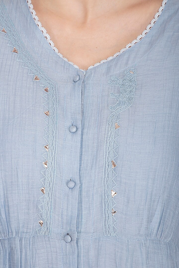 Powder Blue Embroidered Kurta With Palazzo Pants by IHA at Pernia's Pop Up Shop