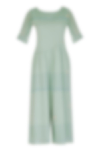 Mint Green Block Printed & Embroidered Jumpsuit by IHA