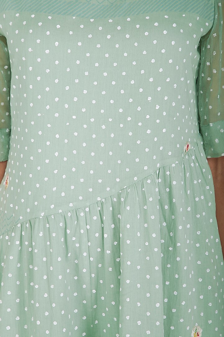 Mint Green Block Printed & Embroidered Jumpsuit by IHA at Pernia's Pop Up Shop