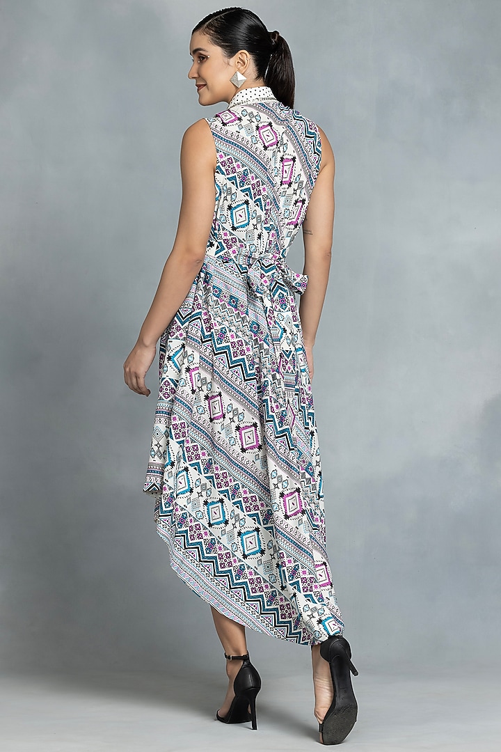 Multi-Colored Crepe Aztec Printed Asymmetrical Summer Dress by IKKA by Kanika Saluja at Pernia's Pop Up Shop