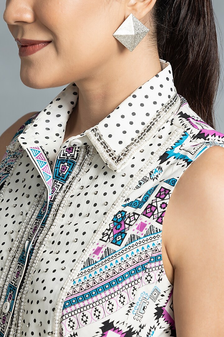 Multi-Colored Crepe Aztec Printed Asymmetrical Summer Dress by IKKA by Kanika Saluja at Pernia's Pop Up Shop
