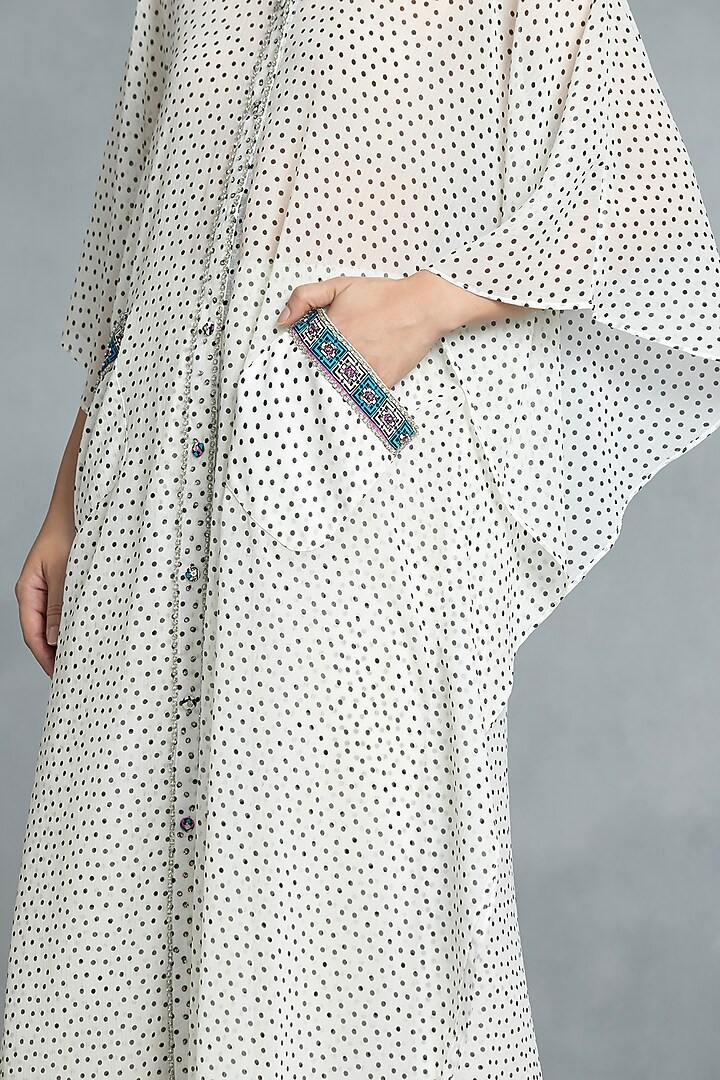 Ivory Chiffon Hand Embroidered & Printed Kaftan Set by IKKA by Kanika Saluja at Pernia's Pop Up Shop