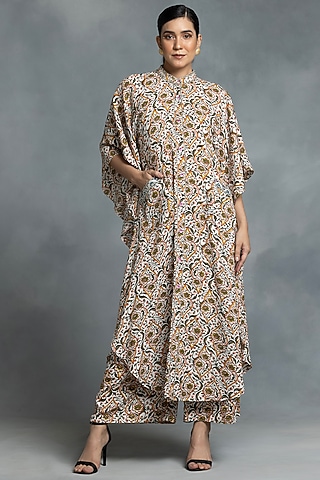Multi-Colored Crepe Hand Embroidered & Printed Kaftan Set by IKKA by Kanika Saluja
