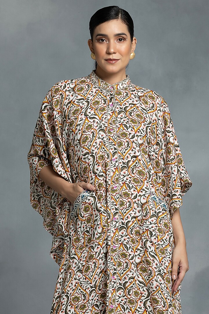 Multi-Colored Crepe Hand Embroidered & Printed Kaftan Set by IKKA by Kanika Saluja at Pernia's Pop Up Shop