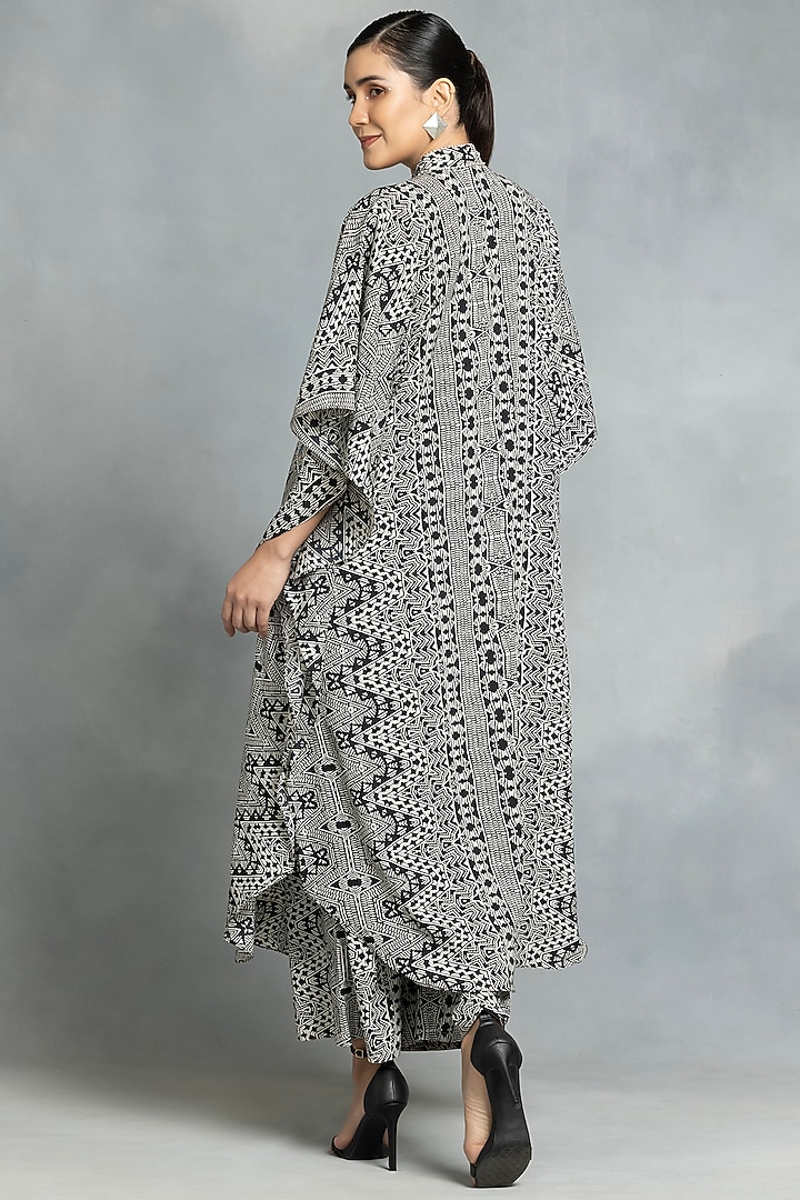 Black Crepe Hand Embroidered & Printed Kaftan Set by IKKA by Kanika Saluja at Pernia's Pop Up Shop