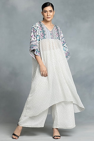 Multi-Colored Chiffon & Crepe Hand Embroidered Tunic Set by IKKA by Kanika Saluja