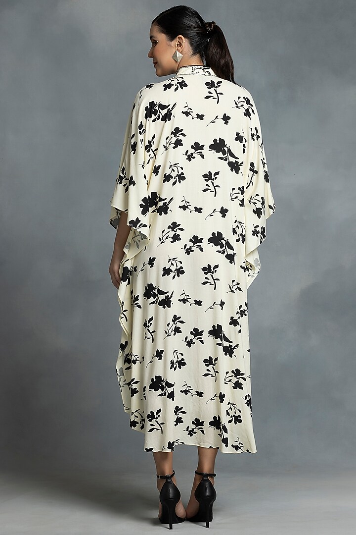Ivory & Black Cotton Floral Motif Printed Kaftan Set by IKKA by Kanika Saluja at Pernia's Pop Up Shop