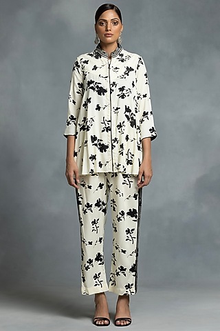 Ivory & Black Cotton Floral Motif Printed Co-Ord Set by IKKA by Kanika Saluja